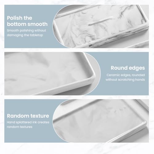 Image of HASTHIP Rectangular Ceramic Vanity Tray, 23.5x9.3cm, Marble Pattern Multipurpose Organizer for Jewelry, Makeup, Perfume, Toiletries & Countertop Decor, Tray for Decoration (1 Pc)