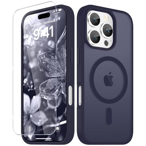 Image of YENAPOON for iPhone 16 Pro Case, Matte Magnetic Phone Cover [with 1 Screen Protector] [Support for MagSafe] [Shockproof Military Grade Protection] Translucent Frosted Back, Deep Purple
