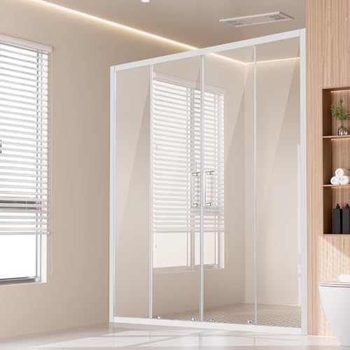 VEVOR Puerta de Ducha Semi-sin Marco de 1469-1499 x 1778mm, Puerta de Vidrio Corrediza Doble con Vidrio Templado Transparente de 6 mm y Herrajes de Acero Inoxidable Resistente al Agua y Manchas, Cromo