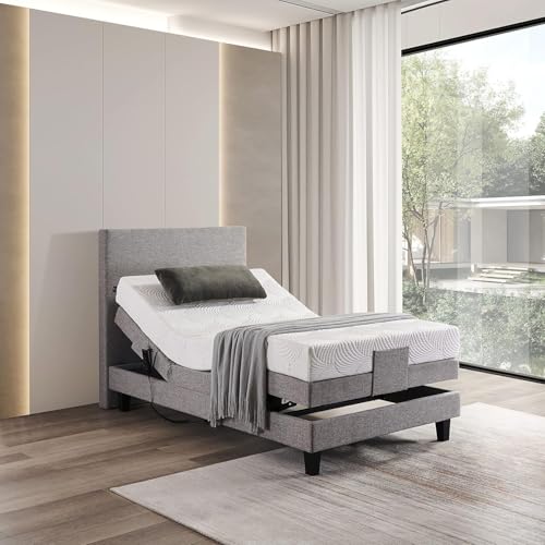De RUCCI Motorbett, Boxspringbett mit elektrischer Verstellung, 7-Zonen Matratze, Modell 209E Riva Bestes Preis-Leistungs-Verhältnis, Zwei Jahre Garantie auf den Bettmotor (Grau, 140 x 200 cm)