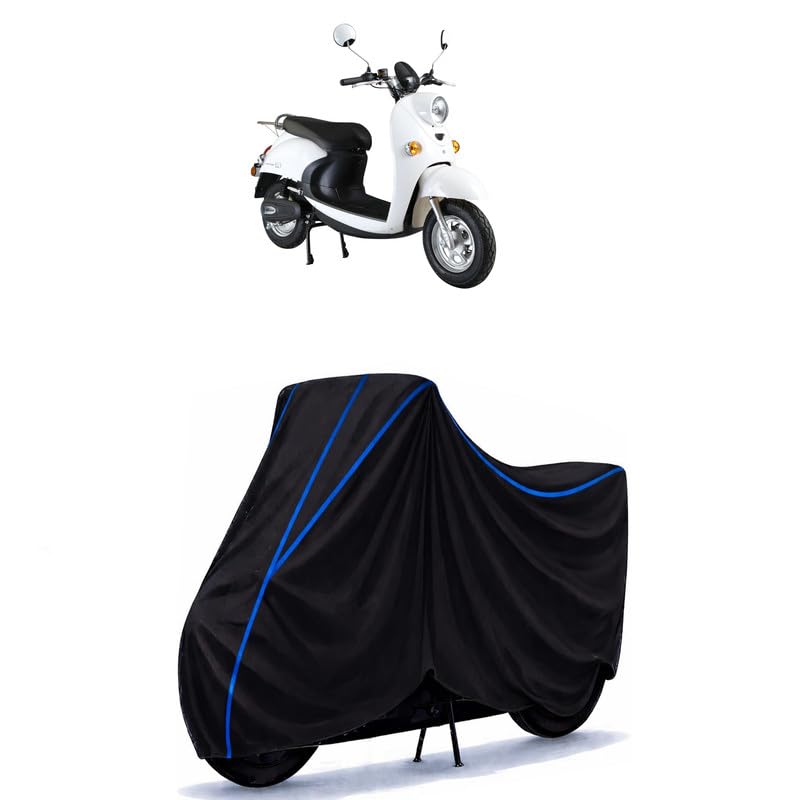 Image of Scooty Cover Water Resistant for Benling Kriti | Universal Scooter & Bike Cover | Heavy Duty UV Dust, Rain & Scratch Protection | Elastic Fit All Weather Indoor Outdoor | Black with Blue Piping