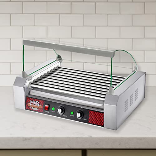 Image of Great Northern Popcorn 9 Roller Hot Dog Machine with Tempered Glass Cover - Countertop Hot Dog Roller Makes Up to 24 Hotdogs, Brats, or Sausages