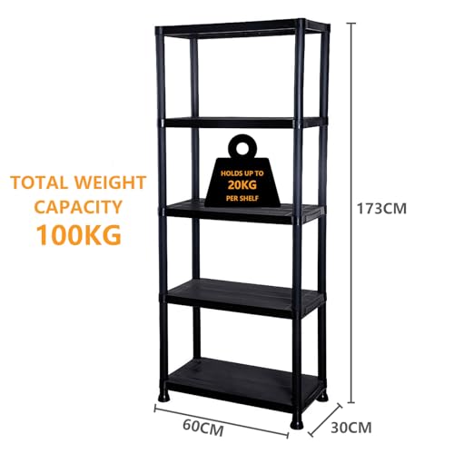Crystals 5 Tier Plastic Shelving Unit | Garage Shelving Units | Heavy Duty Racking Shelving & Storage | Multipurpose Plastic Storage Shelves for Garage, Warehouse, Workshop, Sheds and Office - Black 3 Crystals 5 Tier Plastic Shelving Unit | Garage Shelving Units | Heavy Duty Racking Shelving & Storage | Multipurpose Plastic Storage Shelves for Garage, Warehouse, Workshop, Sheds and Office - Black - Image 3