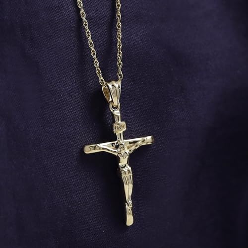 AFFY Danity Jesus Christ INRI Crucifix Cross Pendant Necklace Along With 18 Inche Rope Chain In 14K Gold Plated 925 Sterling Silver Pendent Necklace, Jewelry gift4