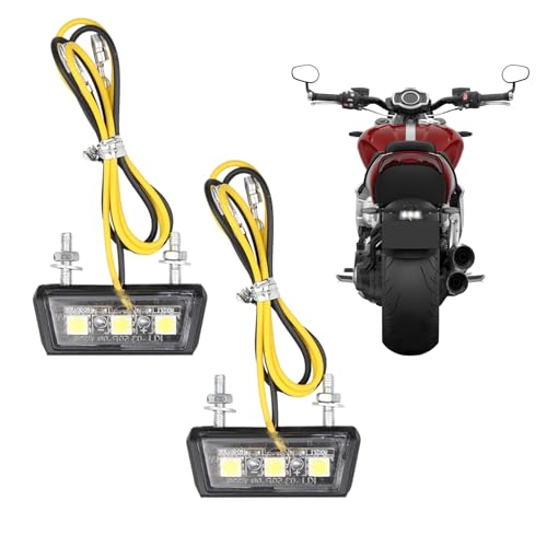 2PCS 12V Led Motorcycle Number Plate Light,Universal LED Motorbike Number Plate Light Motorcycle,Waterproof Motorbike Rear Light with 3 Super Bright LED,for All Models of Motorcycles and Quads(White)