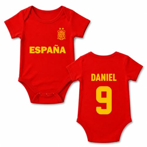 LolaPix Body España Bebe Personalizado. Equipación España Bebe Mundial 2026. Body Seleccion Española Bebé. Tallas de 0-18 Meses. 100% Algodón Rojo