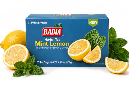 Badia Mint & Lemon Tea – Herbal Tea Blend with Refreshing Mint & Citrus Lemon, for Hot or Iced Tea, Kosher - 25 Tea Bags