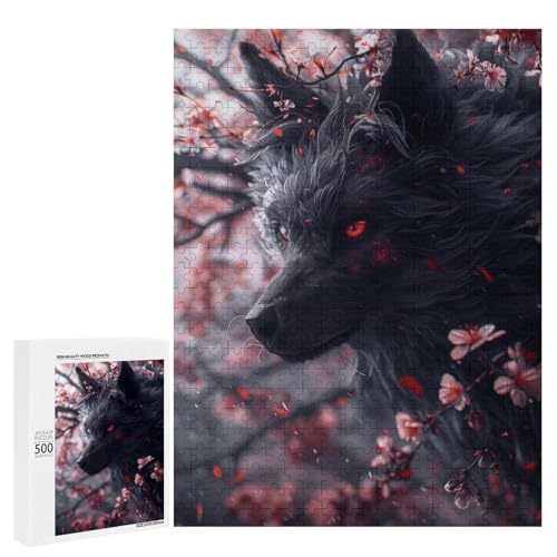 Rompecabezas de 500 piezas para adultos reto difícil de zorro Kitsune negro japonés