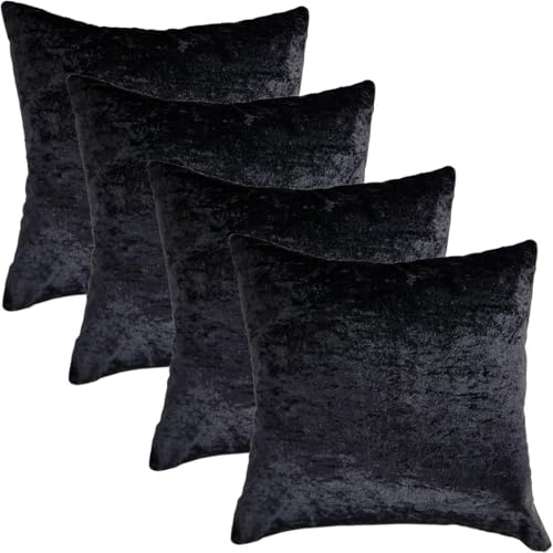 Image of John Aird Set Of 4 Crushed Velvet Decorative Cushion Covers 18" x 18" (set of 4) (Black)