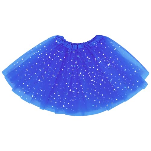AYBUY Tutu Elastico Tul 30 CM de Longitud para niña, Faldas de Baile de Ballet de Tul 3 Capas, NiñA Estrella Lentejuelas Fiesta Baile Ballet Tutú Falda para Danza Rendimiento Carnaval, Azul real