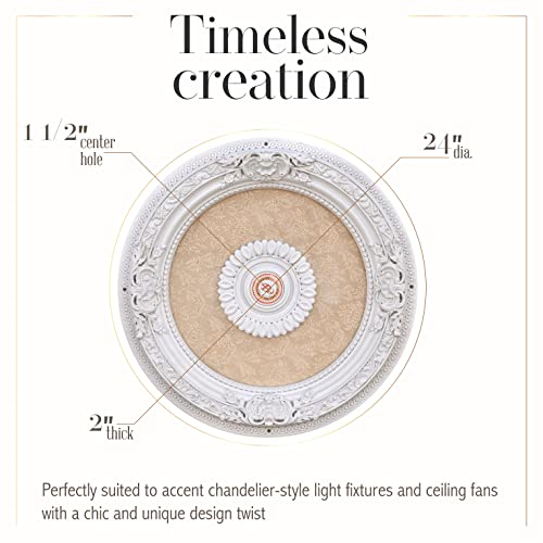 Afd Home Petite Round Chandelier Ceiling Medallion Or Fan Medallion, 24 Inches, White #TOP2