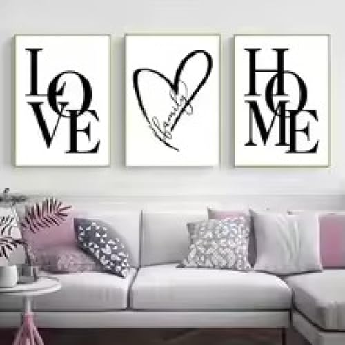 Peinture sur toile Amour et Maison décoration murale salon 40x60cm encadrée