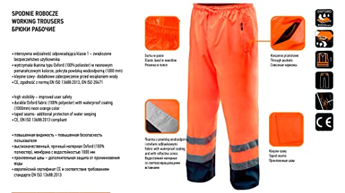 NEO TOOLS Warnschutz Regenhose EN ISO 20471 Warnschutzhose mit Reflektionsstreifen Warnhose orange Neon gelb Arbeitshose Sicherheitshose XXL orange