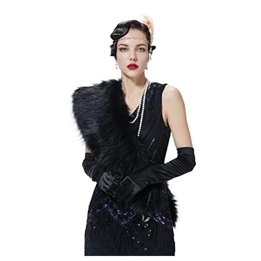 BEAUTELICATE Bufanda Cuello Pelo Mujer Chal Piel Sintética Estola Calentador Cuello para Abrigo Invierno Fiesta Boda (Negro)