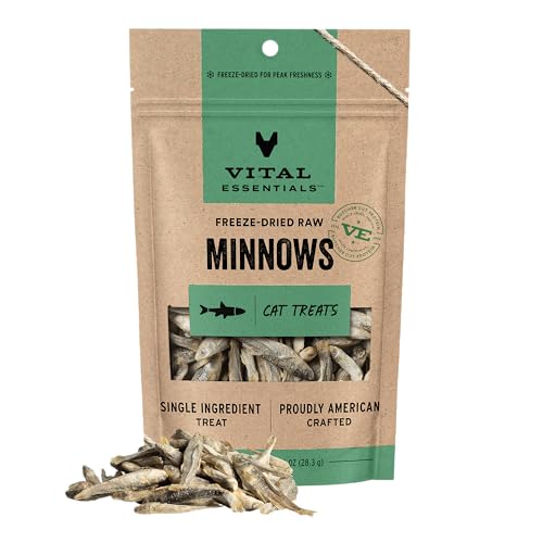 Vital Essentials Minnows Cat Treats, 1 oz | Freeze-Dried Raw | Single Ingredient | Grain Free, Gluten Free, Filler Free