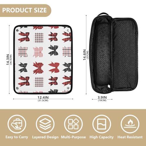 Bolsa organizadora de viaje para herramientas de cabello blanca con diseño Bow Plaid, resistente al calor, gran capacidad para planchas y rizadores miniatura 4