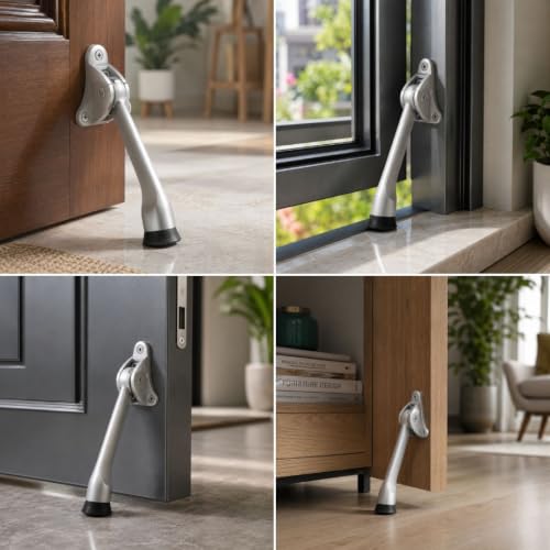 Image of Hettich HDS 46: Premium 5-Inch Rubber Door Stopper with Screw | Heavy Duty Wooden Door Stopper for Home, Office, Hotel | Strong Grip Door Holder for All Surfaces| (Silver, Pack of 1)