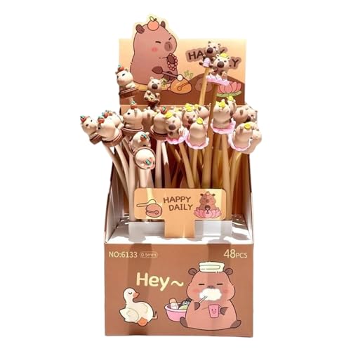 Capybara - Bolígrafos antiestrés de 0.5 mm, suministros de 48 piezas para estudiantes escolares, premios de aula, regalos de fiesta para niños, niñas y niños en la oficina
