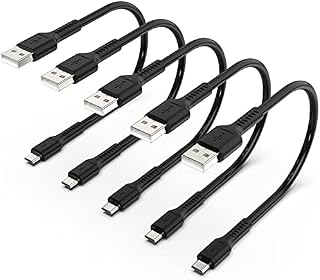 30cm Short Micro USB Cable, 5 Pack USB A to Micro Cord for Fast Charging Stations Micro 2.0 Android Cable Compatible with Samsung Galaxy S7/S6/S5/J3/J5/J7, Huawei, HTC, LG, Nexus, Sony, Kindle, PS4