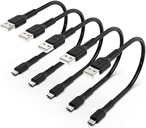 30cm Short Micro USB Cable, 5 Pack USB A to Micro Cord for Fast Charging Stations Micro 2.0 Android Cable Compatible with Samsung Galaxy S7/S6/S5/J3/J5/J7, Huawei, HTC, LG, Nexus, Sony, Kindle, PS4
