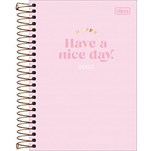 Agenda Espiral Diária 14 x 20 cm Happy 2023 - Rosa - Tilibra