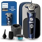 Philips Norelco Shaver Series 9000 Prestige, Wet and Dry Electric Shaver, System, SenseIQ Technology, Precision Trimmer, Nose Trimmer, Qi Charging Pad, Cleaning Pod, Adriatic Blue, SP9886/89