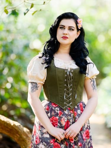 Image of SCARLET DARKNESS Women's Renaissance Corset Tops Vintage Lace Up Overbust Bustier Bodice