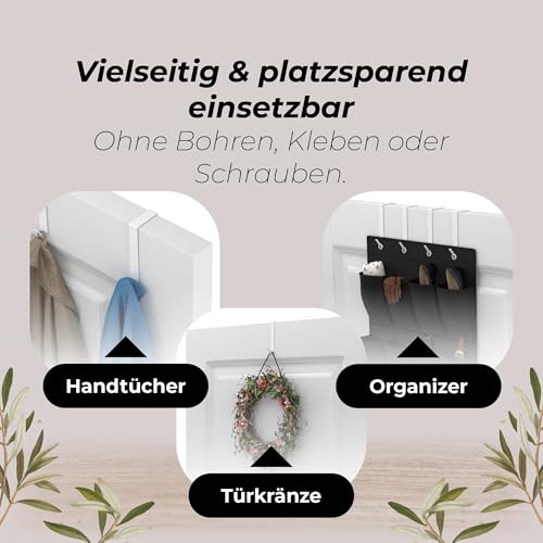 MDCASA Premium Türhaken bis 40 mm Türfalz - 4er Set, weiß I Türhaken zum Einhängen inkl. Filzpad I hochwertige & stabile Haken zum Einhängen für alle gängigen Türen