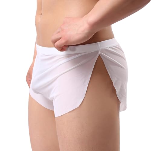 Mesh Boxer Briefs for Men See Through Underwear Split Side Shorts Sexy Boxers Underpants