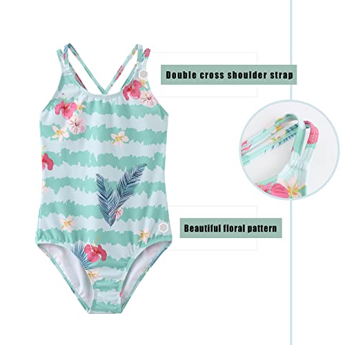 Image of Girls One Piece Swimsuits,Girls Bathing Suits with Adjustable Straps,Kids Hawaiian Floral Swimwear 3-16 Years