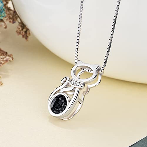 Collier argent sterling et cristal de naissance : bijou chat d'exception