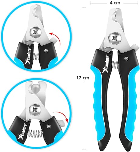 Image of Candure Pet Nail Clippers Professional Nail Trimmer Suitable for Puppy, Cats, Rabbits and Guinea Pigs - Safety Lock /Protective Guard to Avoid Over Cutting (Blue, Small)