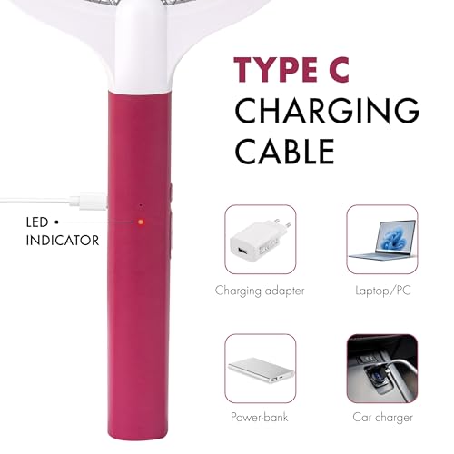 Weird Wolf Heavy Duty Mosquito Racket Bat | Rechargeable Electric Fly Swatter | Mosquito Killer Racquet with Type-C Charging and 6 Months Warranty (Maroon) (Image - 3)