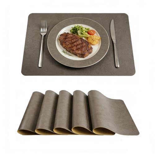 Sets de table en similicuir double face élégants marron et jaune - 2