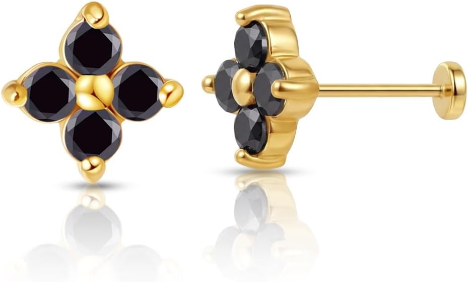 FANSING Birthstone Flower Earring Cubic Zirconia Flat Back Earrings for Women Small Stud Earrings for Cartilage Helix