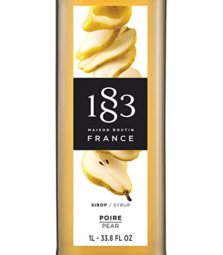 Image of 1883 Pear Syrup - Flavored Syrup for Hot & Iced Beverages - Gluten-Free, Vegan, Non-GMO, Kosher, Preservative-Free, Made in France | Glass Bottle 1 Liter (33.8 Fl Oz)