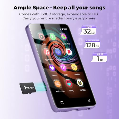 Image of 160GB MP3 Player with Bluetooth and WiFi, innioasis Music Player with Spotify,Pandora,Amazon Music,4 inch Touch Screen Android MP4 MP3 Player for Kids with Libby,Audible,Spotify Kids (Purple)
