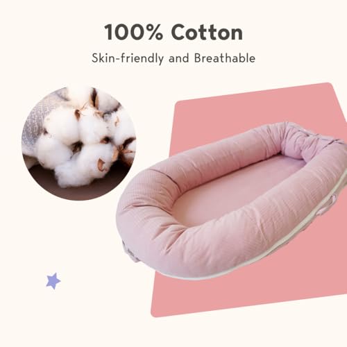 Deluxe Infant Lounger, Baby Lounger Cover for Baby Girls & Boys, Newborn Essentials for Baby 0-12 Months, 100% Cotton (Mistyrose)