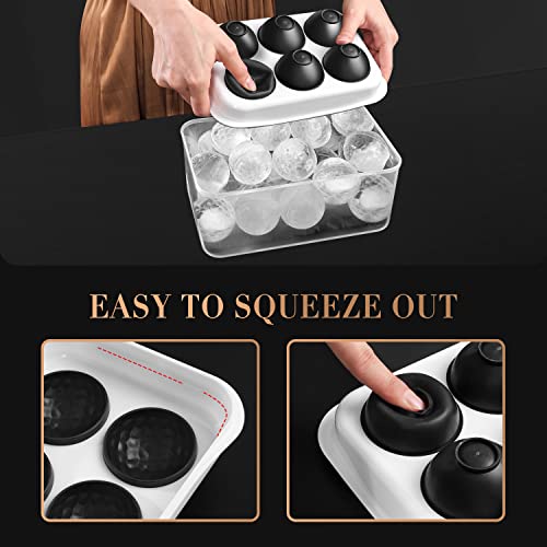 Icexxp Whiskey Ice Ball Maker, 2.2" Round Ice Cube Trays With Lid And Bin, Large Ice Cube Tray With Container, Easy To Fill & Release, Sphere Ice Tray With Ice Bucket & Tong, For Whiskey Cocktails #TOP3