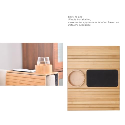 Mesa portátil de bambú para sofá, bandeja con reposabrazos y base antideslizante 5