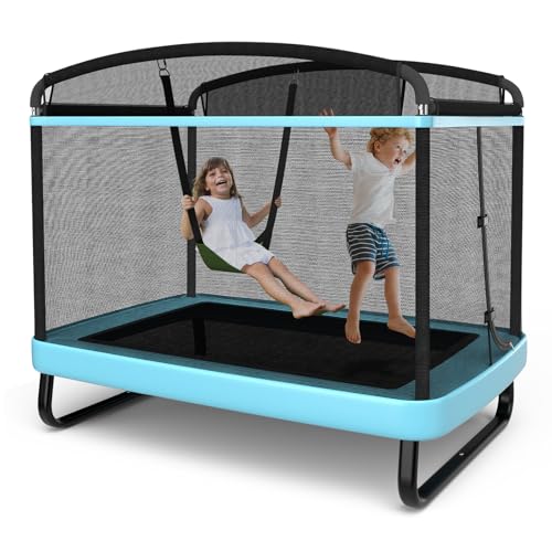 Trampolín para niños pequeños, cama elástica recreativa con columpio y red de seguridad, cama elástica interior para niños, carga máxima de 220 libras, aprobado por ASTM, trampolín al aire libre para