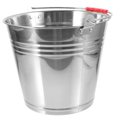 POPETPOP Portable Stainless Steel Horse Feed Bucket Multi Use Water Storage Container Durable Animal Feed Bucket with Handle for Farm Grooming Needs