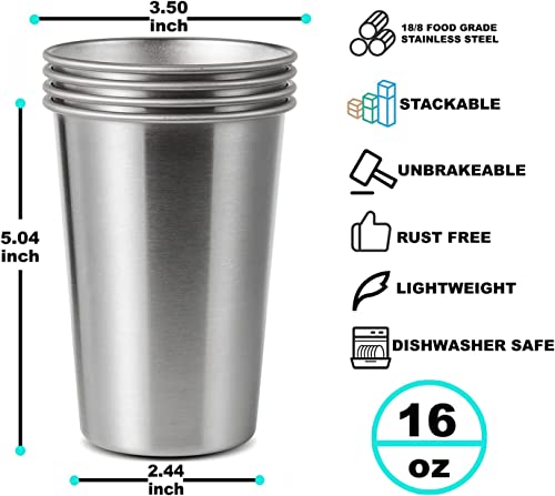Smlixe 8 Pack 16Oz Stainless Steel Pint Cup,Healthy Unbreakable And Stackable,Metal Drinking Glasses #TOP1