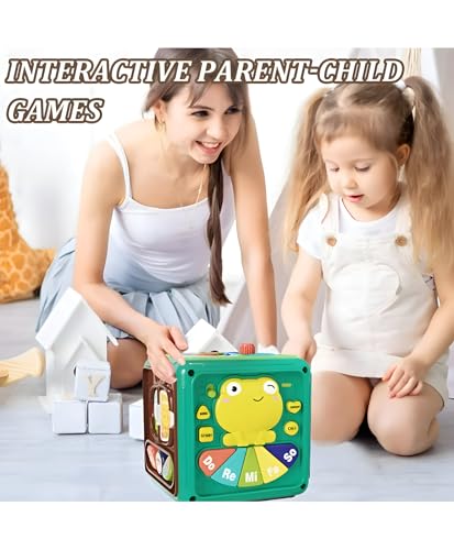 Image of Frog Musical Activity Cube for Babies | Multifunctional Montessori Early 6 Sides Learning Toy with Music & Shape Sorter | Infant Development Gift Toy for Toddlers, Boys & Girls, Pack of 1