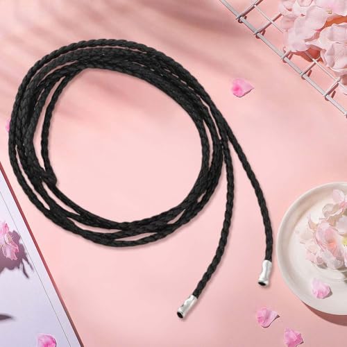 PU Leather Braided Waist Belt Women Decorative Knitted Rope Long String Boho Wrap Skinny Waistband Thin Woven Tie Knot Cord Belt for Women Jeans Pants Dress Skirt (Black)3