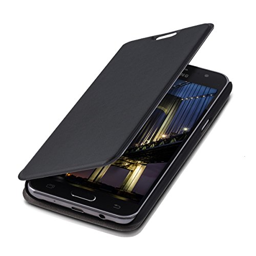 kwmobile Flip Case Compatible with Samsung Galaxy J5 (2015) - Book Style Protective Front Flip Cover Smartphone Case - Black