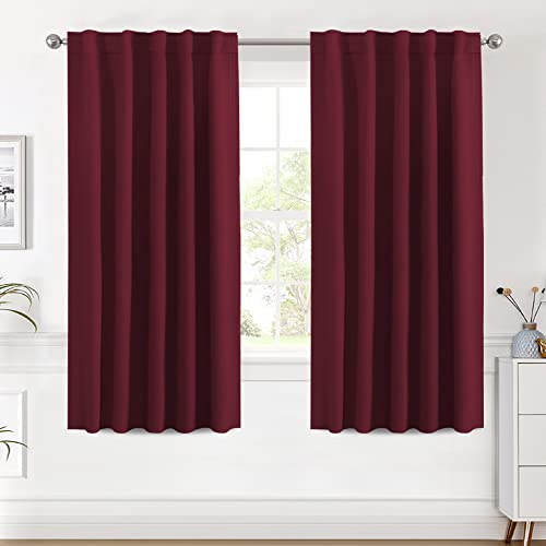 H.VERSAILTEX Christmas Blackout Curtains Thermal Insulated Window Treatment Panels Blackout Drapes for Living Room Back Tab/Rod Pocket Bedroom Draperies (2 Panels, Burgundy, 42 x 63 Inch)