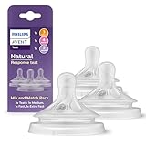 Philips Avent Natural Response Mix & Match-speenset, 3 Natural Response-spenen met verschillende toevoersnelheden: gemiddeld (snelheid 3), snel (snelheid 4) en extra snel (sd 5), set van 3, SCY960/03