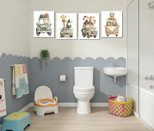 Image of Frimeeme Animal Car Safari Wall Art Prints, Set of 4, 8x10 Inch, Unframed
