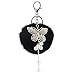 Strass bommel Keychain mit Glitzer Schmetterling Perle Anhänger Schlüsselanhänger plüsch Ball Taschenanhänger Elegant Plüsch-Kugel Auto-Anhänger Pompom Schlüsselring Handtasche Dekor (Schwarz)